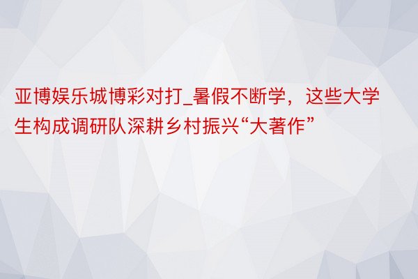 亚博娱乐城博彩对打_暑假不断学，这些大学生构成调研队深耕乡村振兴“大著作”